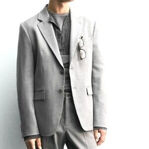 ZARA Men's 42 Gray Textured Wool Blend Suit Blazer Jacket Two Button Formal Work